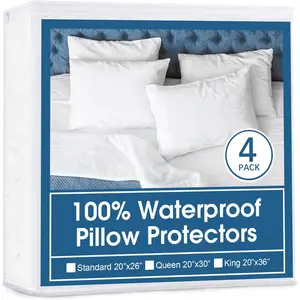 4 Pack Pillow Protectors with Zipper Standard Size Breathable & Noiseless 100% Waterproof Pillow Cases 20''×26'' White Pillow Covers