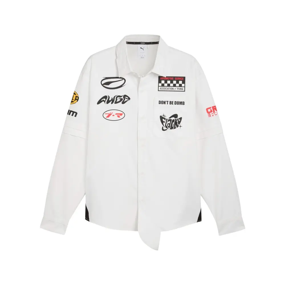 PUMA Mens X Layered Pit Graphic Collared Long Sleeve Button Up Casual Tops Casual - White