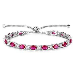 "Glamour Radiance" Created July Birthstone Ruby Sterling Silver Tennis Bracelet Classic Bolo Chain