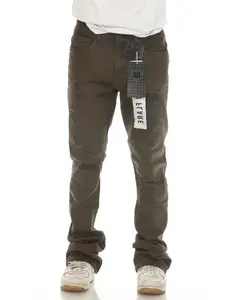 Stylo Men's OLIVE Green Stacked Denim Jeans. Below  the Ankle Stylish Day Trouser Pants with Pockets Beige Plain Menswear