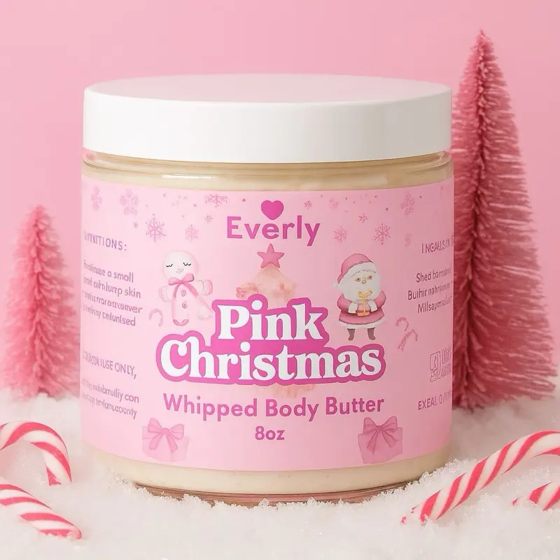 Everly Pink Christmas Whipped Body Butter 8oz - Festive Holiday Scented Moisturizer for Soft Skin