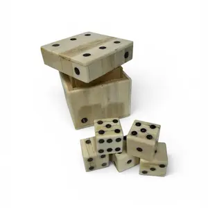 Cow Bone Dice Box with 5 Authentic Cow Bone Dice for Classic Gaming, Home Decor Ornaments, Decorative Home Supplies Figurine Game Crafts