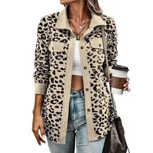 ZOWODO Apricot & Black Leopard Pocket Button Up Shacket Women size XL