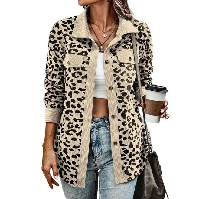 ZOWODO Apricot & Black Leopard Pocket Button Up Shacket Women size XL