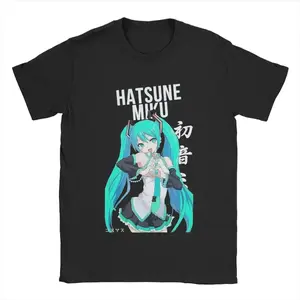 Hatsune Miku Anime Harajuku Printed T-shirt Y2K Men's Casual T-shirt S 4XL 5XL Kove Clothing 100% Cotton Men's Fashionable and Comfortable Top S 4XL 5XL Kove Clothing Tshirt Menswear Shortsleeve