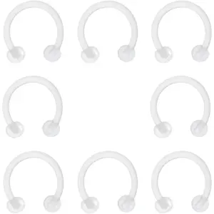 8 count 16G 8mm 10mm Clear Flexible Bioflex Horseshoe Retainer Nose Septum Ring Snake Smiley Eyes Nipple Lip Cartilage