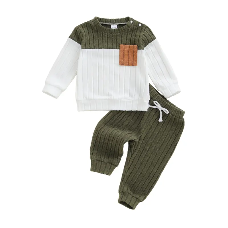 Toddler Baby Boys Clothing Set Fashionable Plush Long Sleeve Pullover with Solid Color Pants 2 Pcs Winter Outfits