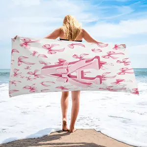 Custom Initial Letter A E I L M O R S T Bow Print Beach Towel, Soft Absorbent Reusable Towel, Perfect for Summer Travel Gifts