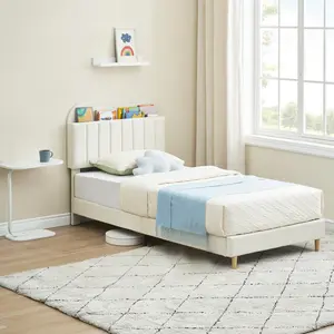 Garvee Twin XL Upholstered Velvet Platform Bed Frame with Storage Headboard, Wooden Slats, Heavy Duty Steel Support Legs, Bookcase Headboard, Easy Assembly, Noise-Free Design, Ideal for Teen Bedrooms