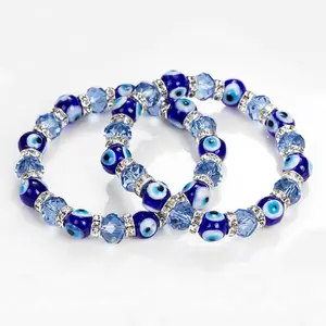 Evil Eye Beaded Bracelets - Handcrafted Glass & Crystal Lucky Blue Eye Sports Wristband for Good Fortune, Sports & Outdoor Accessory