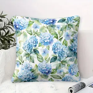 Blue Hydrangea Floral Throw Pillow, Watercolor Flower Cushion, Botanical Pattern Accent Pillow, Includes Pillow Core, Soft Decorative Pillow for Couch Bed Sofa, Elegant Garden Style Home Decor Gift