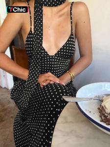 women's polka dot print tie shoulder cami dress, fashion casual sleeveless spaghetti strap bodycon dress for daily outdoor wear, ladies clothes for summer