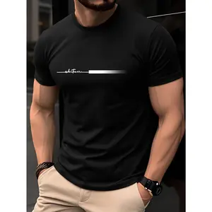 100% Men'S T-Shirt, Summer Short-Sleeved Thin Slim-Fitting Crew Neck Top, Trendy Fashionable And Versatile Casual Bottoming Shirt, Easy Line Letter Printing Design Shows Charm