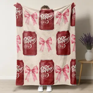 Dr Pepper Coquette Bow Flat Velvet & Ultra Soft Flannel Blanket,Baby blankets and adult blankets Cozy Warm Lightweight Fluffy Cartoon Figure Print, Personalized Decorative Throw Blanket, Perfect Christmas & Holiday Gift for Home, Sofa, Bedroom & Daily Use