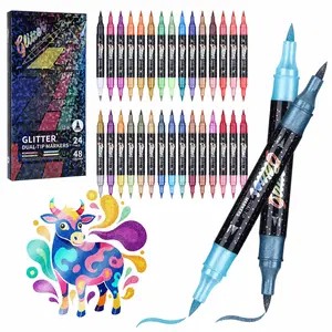 24/48Colors Glitter Markers Dual Tip Brush Pens, Shimmer Coloring Markers for Adults & Kids, Hand Lettering, Journaling, Scrapbooking, Greeting Card Making, DIY Art Crafts