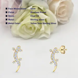 5mm Lizard Stud Earrings Push Back CZ 925 Sterling Silver Women Round Earring