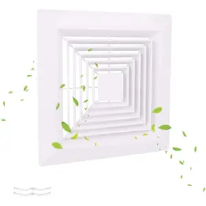 White ( 12" x12"Inch) Bathroom Exhaust Fan Cover with Spring, Square Ceiling or Wall Mounted Exhaust Fan, Ceiling Fan, Grille, Air Diffuser, Diverter Ventilation Hood, Replacement Accessories