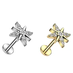 A Single Piece of Sparkling Star Cartilage Earring with Synthetic Zirconia, Featuring a Fine Needle for Easy Insertion Into a Flat Base, Suitable for Body Piercings, Lip Adornments, And Perfect As a Gift for Dates, Parties, Or Everyday Wear