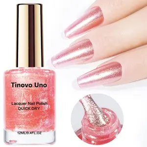 Tinovo Uno Mermaid Glitter Rose Pink Nail Polish, Nail Manicure, 12ml, Quick Dry Formula, Natural Drying, Formaldehyde-Free, Fragrance-Free, Alcohol-Free, Suitable for Summer Application on Fingers and Toes, Adult Use, Nail Art