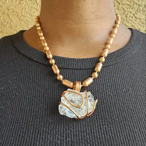 Raw Quartz Chunky Ball Chain Crystal Pendant Necklace, Gemstone Spiritual Jewelry, Clarity, Amplification, Healing, Purity [Made-to-Order]