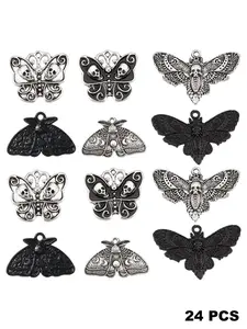 Gothic Halloween Silver Color Skull Moth Pendants, Moon Phase Insect Charms, Butterfly Skull Pendants for Jewelry Making DIY Crafts