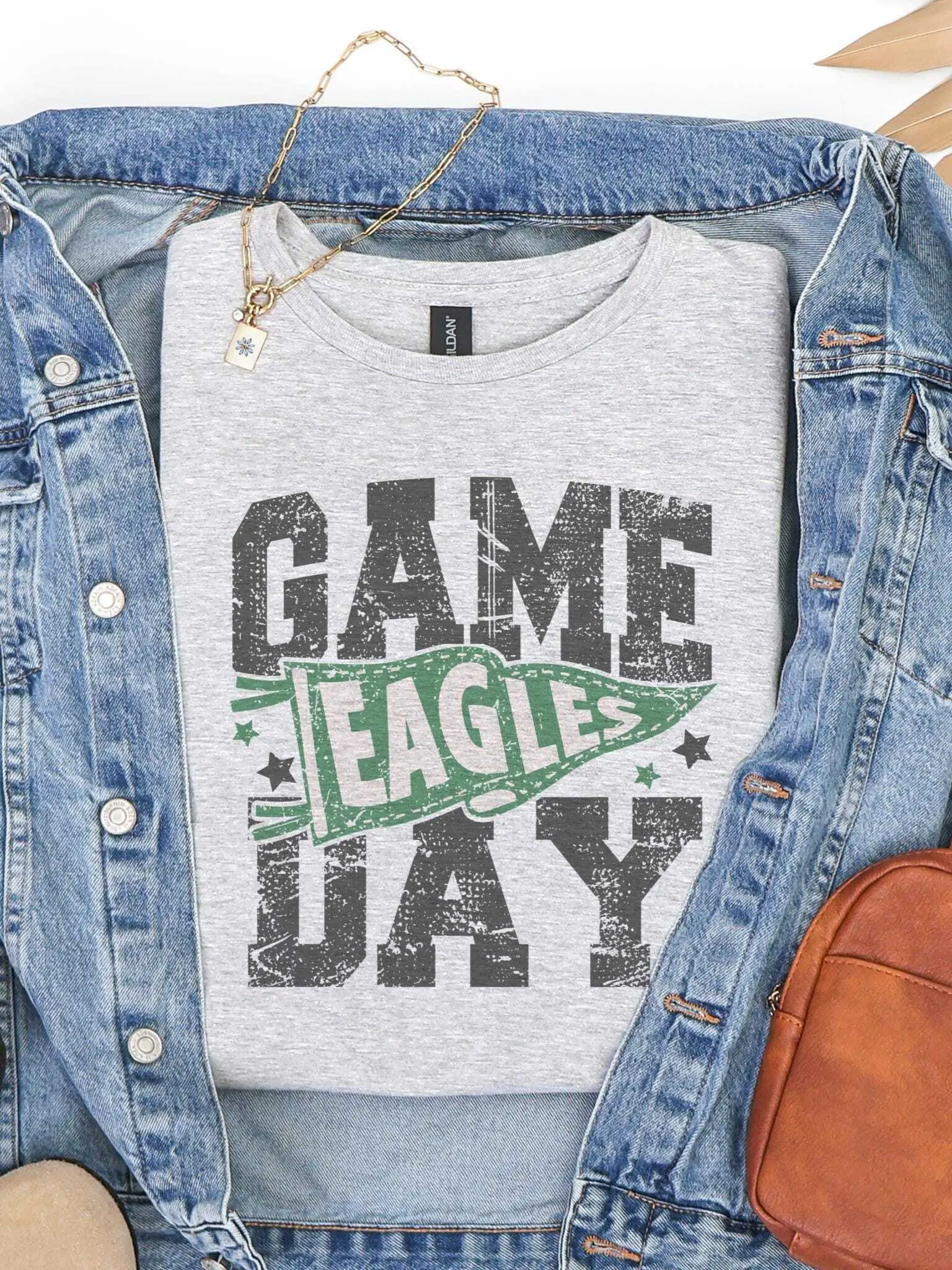 Game Day Eagles Shirt | Green & Black School Spirit Tee | Distressed Football Graphic | Unisex Team Pride Top | Vintage Game Day T-shirt Cotton Trending