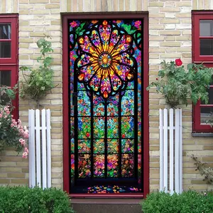 2pcs   Vintage Church Stained Glass Wall Stickers Colorful Flower Window Decals Self Adhesive Removable Decor for Living Room Bedroom Festival Home Decorations Stained Glass Window Stickers  Collage S