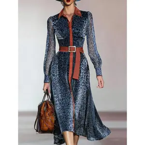 Women's elegant leopard print long dress, V-neck party dress, high-end design, slim fit, suitable for all seasons, fashionable for holidaysRAIMENTRY