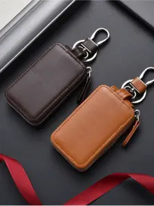 1pcs Multi-Functional Mini Key Holder, Neutral Vintage Style PU Key Pouch with Zipper & Clip, Essential Compact Keychain for Home Use, Car Key Holder, Car Key Accessory