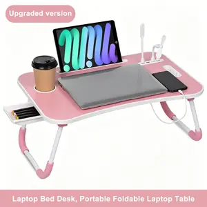 TURMERIC & KOJICUltra Large Portable Laptop Bed Table with USB Ports, Cup Holder, Drawer, Fan, and Light - Foldable & Stable for Eating, Reading, Writing - Perfect Gift for Loved Ones