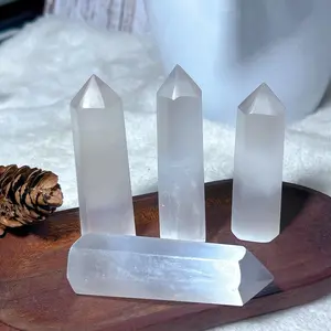 Natural restock Translucent Gypsum Crystal Column Single-Pointed Hexagonal Energy Stone Home Desktop Decorative Ornament