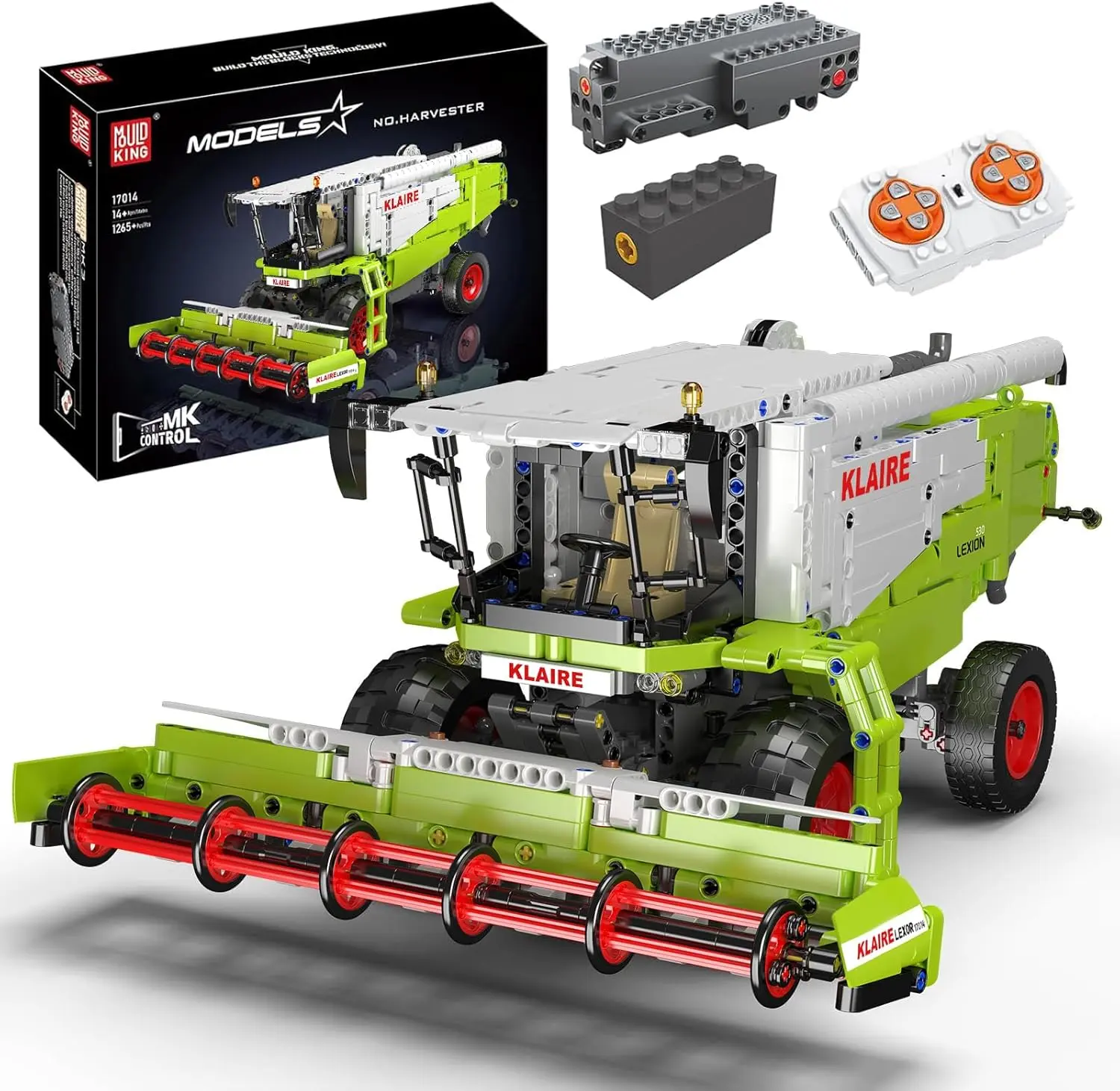 Mould King 17014 RC Farm Theme Remote Control Wheat Harvester Combine Building Block Model Kit, 1265 Pcs STEM Tractor with Strong Clamping Force, with Batteries, Ideal for Ages 12+ Children's Day Gift, Stem Building Blocks