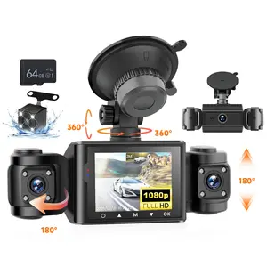 2.4" IPS 1080P+480P 4-Cam Dash Cam DVR, 3-Display HD Car Recorder with Front/Left/Right/Rear Cameras, Reverse Assist, Motion Detection, Loop Record, Night Vision, 64GB TF Support, Multi-Language Options  Dashcam
