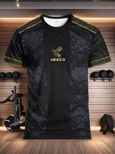 Summer Mexican Men's Football Training Soccer Jersey Breathable T-Shirt, Youth Round Neck Casual Fitness Top, Lightweight Mesh Fabric, Daily Wear