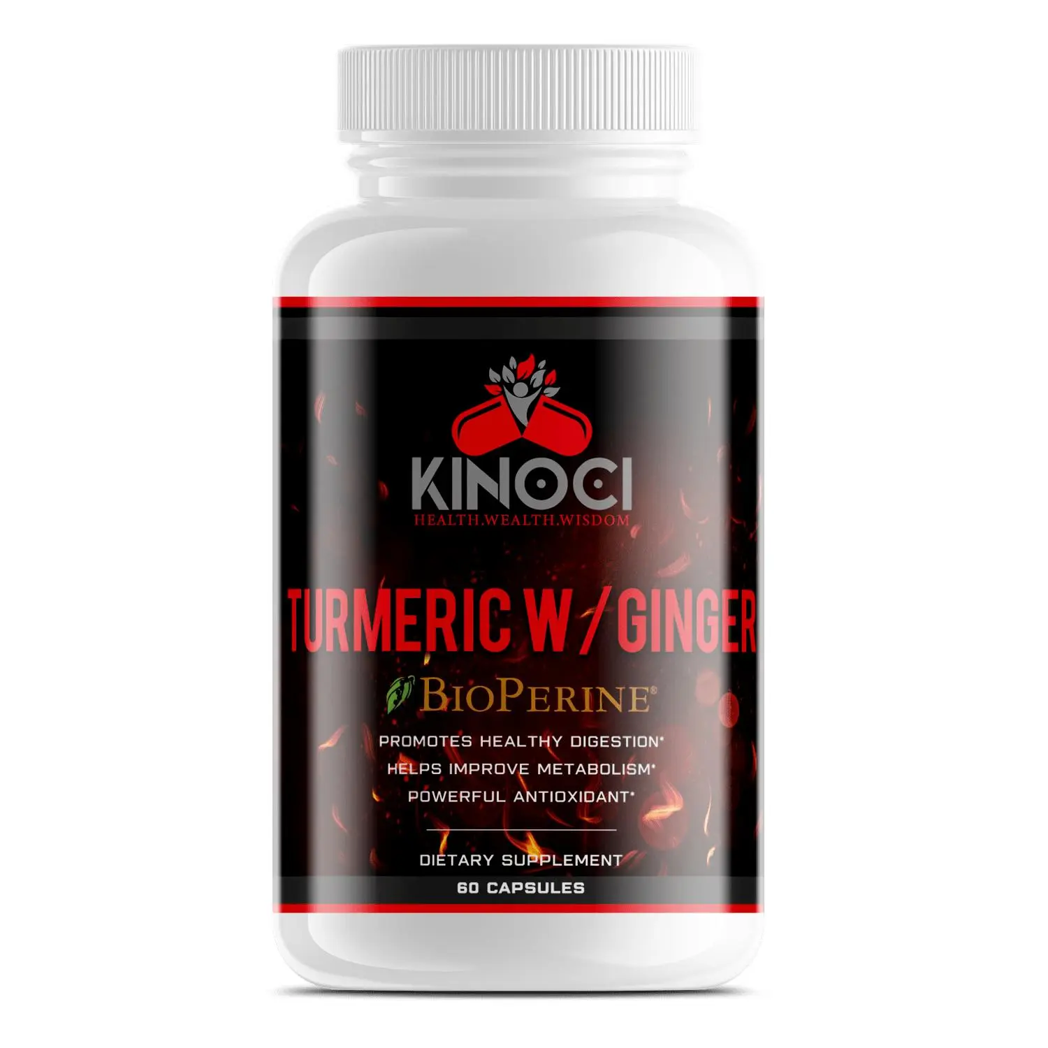 Kinoci Turmeric w/Ginger Supplement with BioPerine for Healthy Digestion & Metabolism 60 Capsules Optimum Healthcare