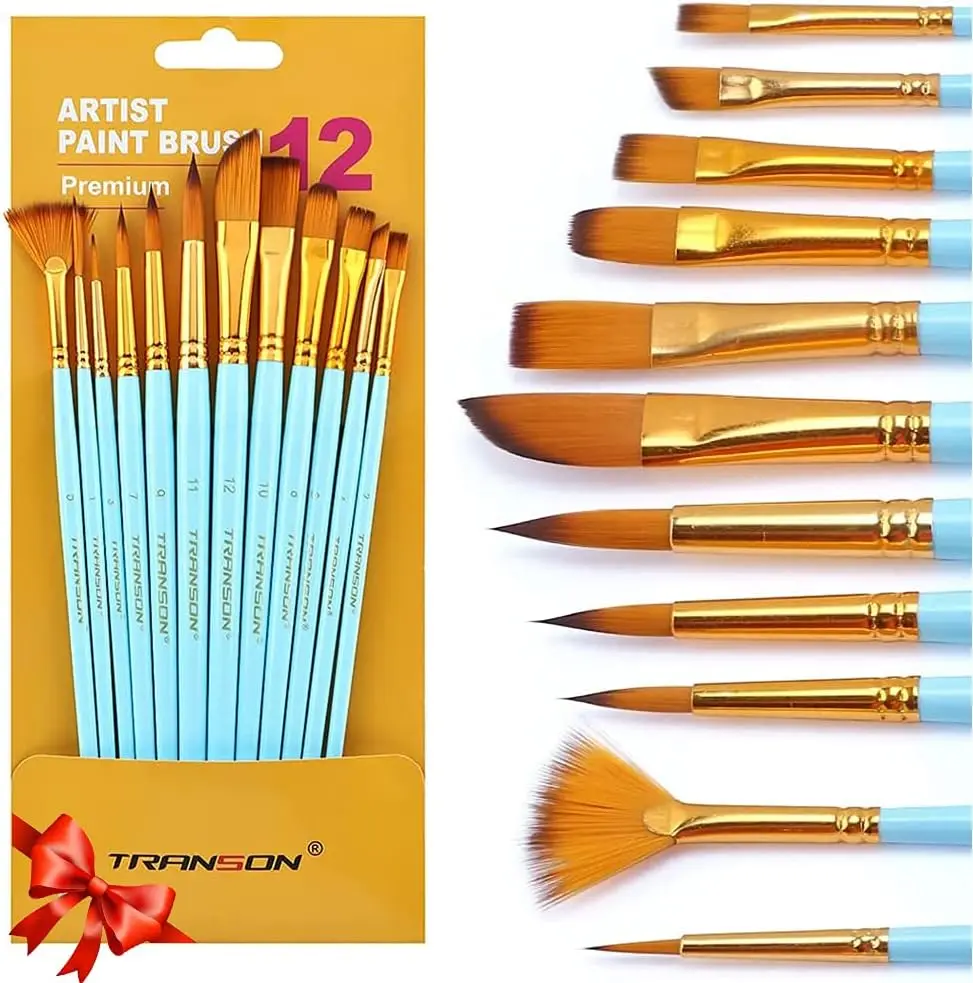Transon Art Painting Brush Assorted Set of 12 for Acrylic Watercolor Gouache Hobby Painting