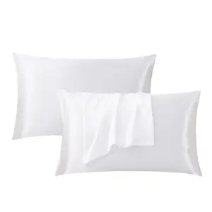 Set of 2 solid-color satin pillowcases, modern and minimalist, soft and comfortable bedding perfect for home bedrooms and dorm rooms. These cool, silky-satin pillowcases are a carefully curated must-have—sold without filling.