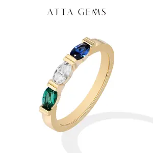 ATTAGEMS Oval Cut 3 Color Lab-Created Moissanite&Sapphire& Green Stone Ring for Women 925 Sterling Silver Rings Fine Jewelry  Party Holiday Engagement Gift R320