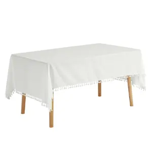 REGALWOVEN Polyester Rectangle Table Cloth with Tassels Wrinkle Free Table Cover