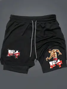 Baki 2-In-1 Drawstring Waist Shorts, Quick-Dry Swim Trunks, Loose Fit Casual Pocket Track Shorts for Summer, Workout & Activewear, Athletic Shorts, Fitness Beach Shorts