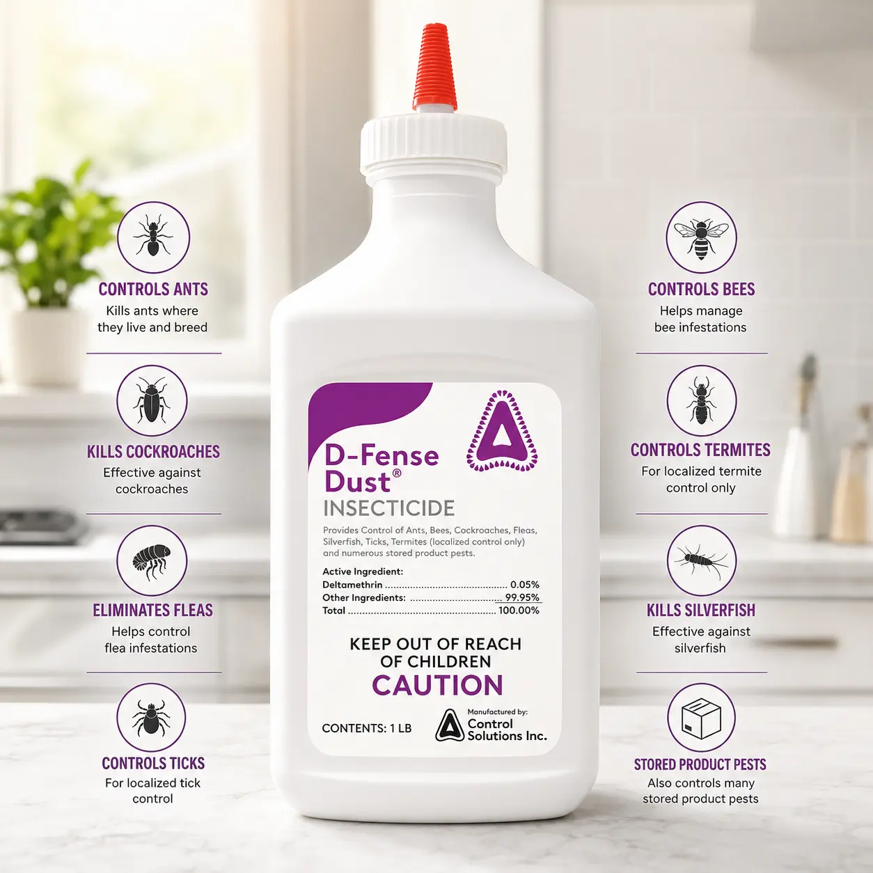 Control Solutions-82002479 D-Fense Dust Insecticide - 1lb Cockroach Killer Product, Indoor Use Insect Pest Control for White German Cockroaches