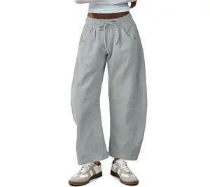 Fisoew Women's Barrel Leg Sweatpant Drawstring Elastic Waisted Wide Leg Pants Casual Active Pants with Pockets #TikTokShopHolidayHaul Womenswear Cropped demitra low rise pants sa capris baggy pants wide leg sweatpants pants for women cargo pants women