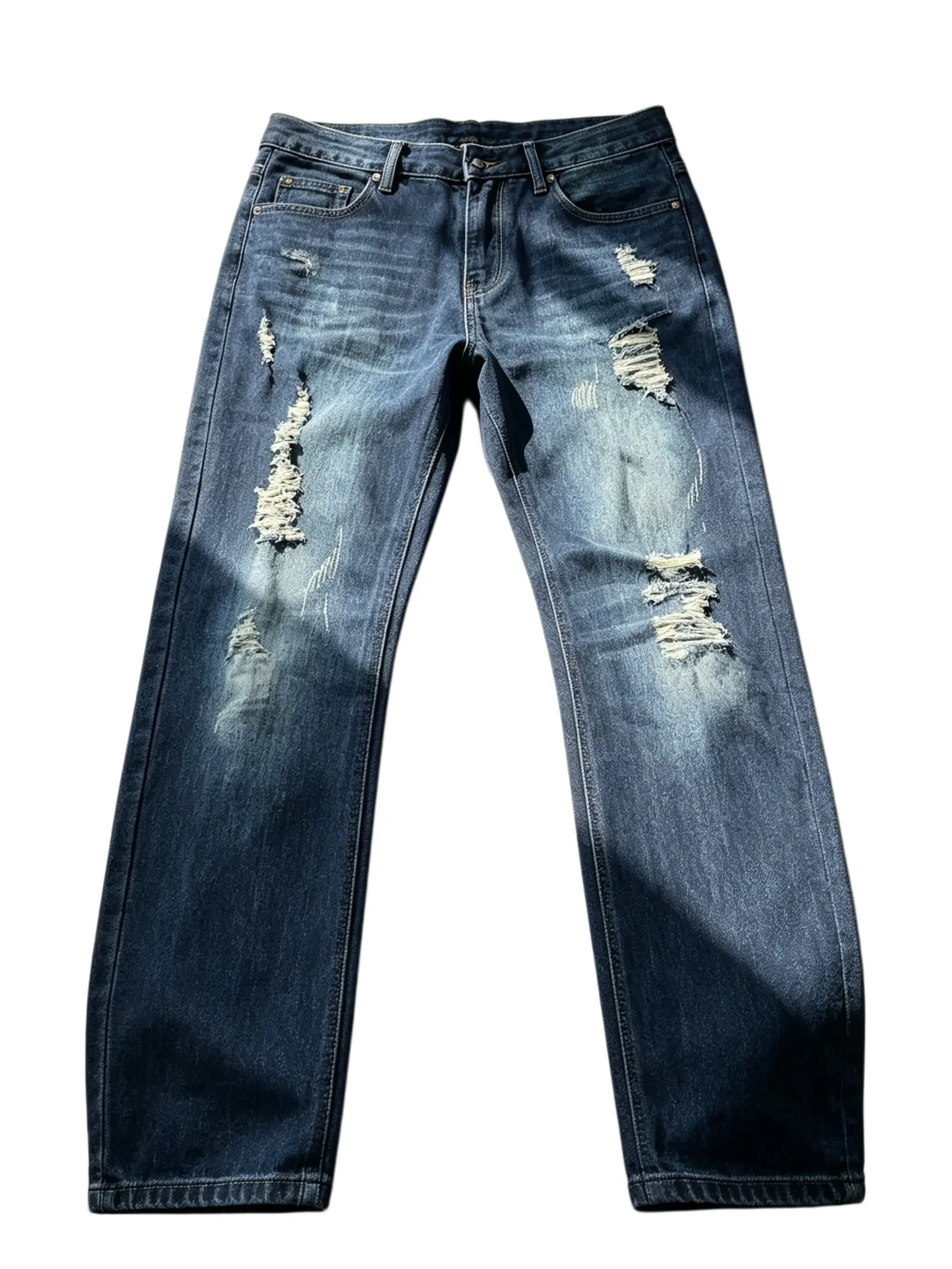 Men's Distressed Black Jeans - Menswear Vintage Retro Elastic Denim, Knee-Ripped Urban Streetwear, Informal Bottoms with Functional Pockets for Daily Outings