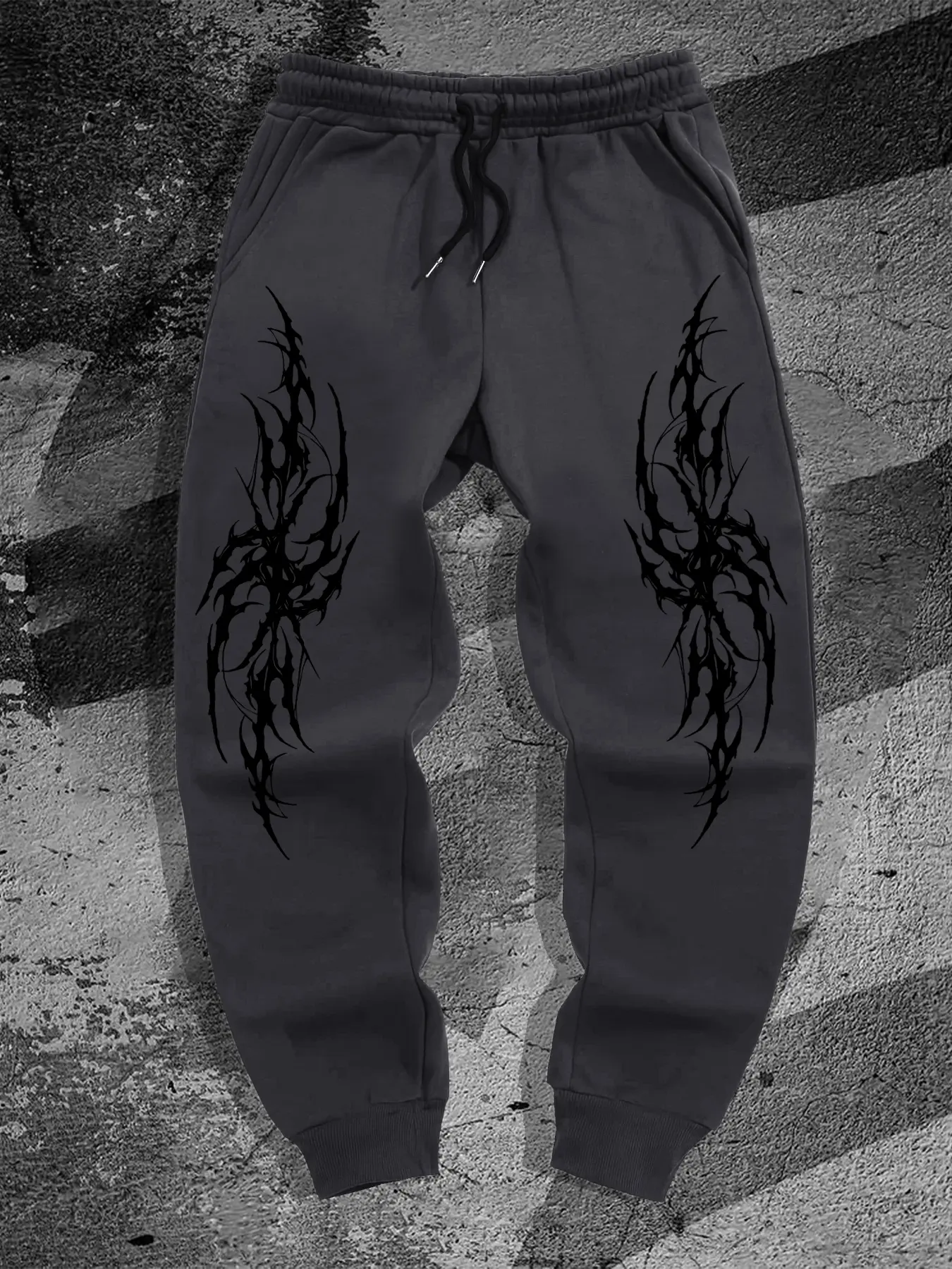 Gothic Dark Style Men's Casual Sports Jogger Pants, Campus Spring New Arrival, Fitted Plain Pattern, Casual Wear, Spring & Fall