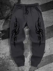 Gothic Dark Style Men's Casual Sports Jogger Pants, Casual Sports Trousers, Campus Spring New Arrival, Fitted Plain Pattern, Casual Wear, Spring & Fall