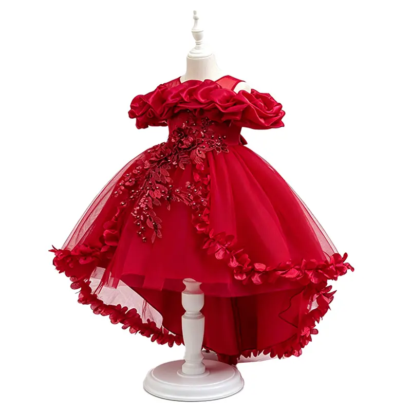 Girls Princess Dress High Low Long Train 3D Flowers Halloween Costume  Spooky Party Outfit Trick or Treat Fancy Dress Up Gown Birthday Performance  Elegant Stylemothersdaygift - TikTok Shop