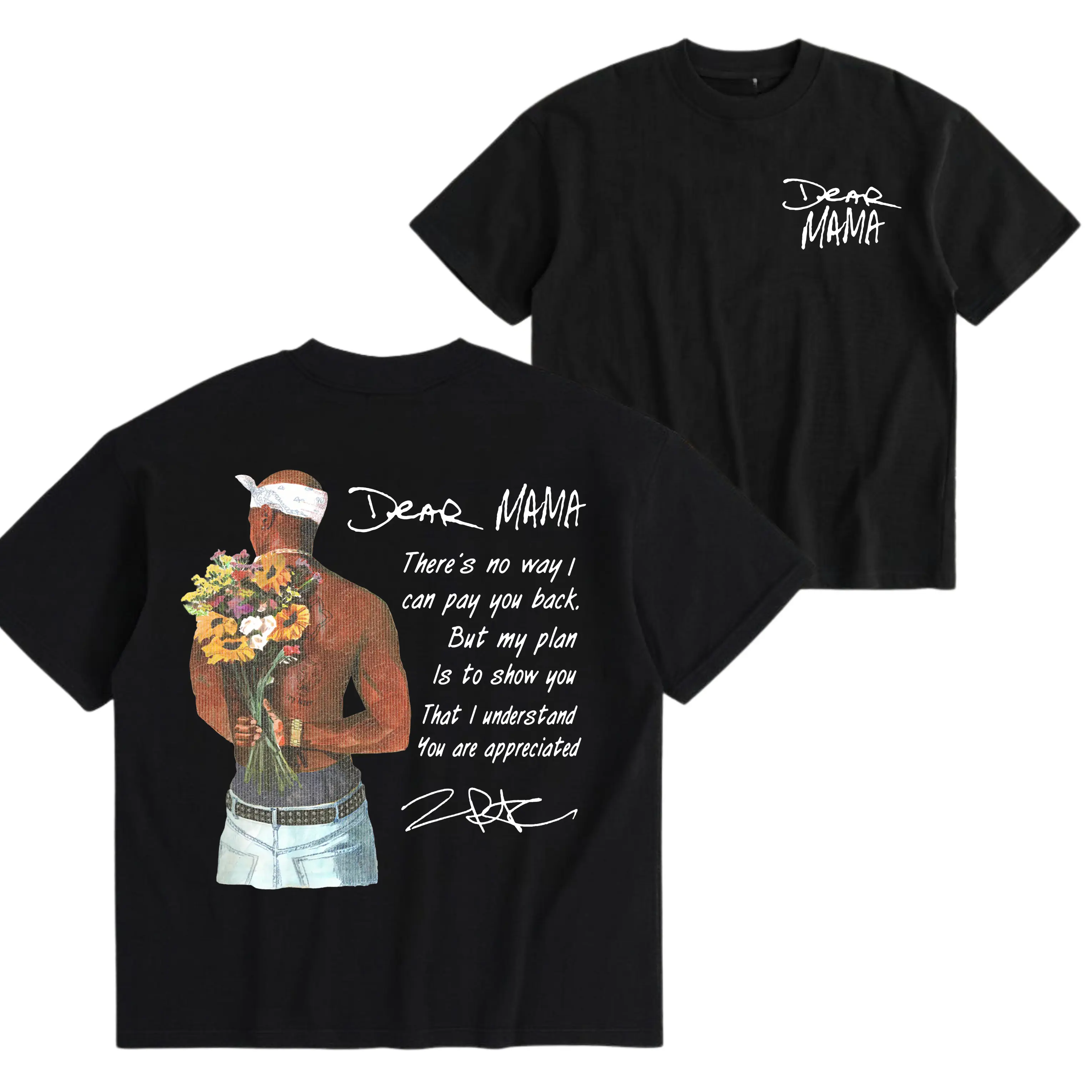Men's Vintage 2Pac Dear Mama Quote Streetwear T-Shirt - Short-Sleeve Top, Appreciation Message Rapper Merch, Mom Anniversary Gift, Shortsleeve, Casual, Comfortable, Cotton, Fit, Round Neck, Fabric, Menswear