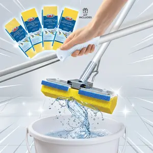 Lola Squeezematic Butterfly Automatic Sponge Mop Kit, Absorbent Scrubber with 4 Refillable Heads, Easy-to-Assemble Home Care Supply