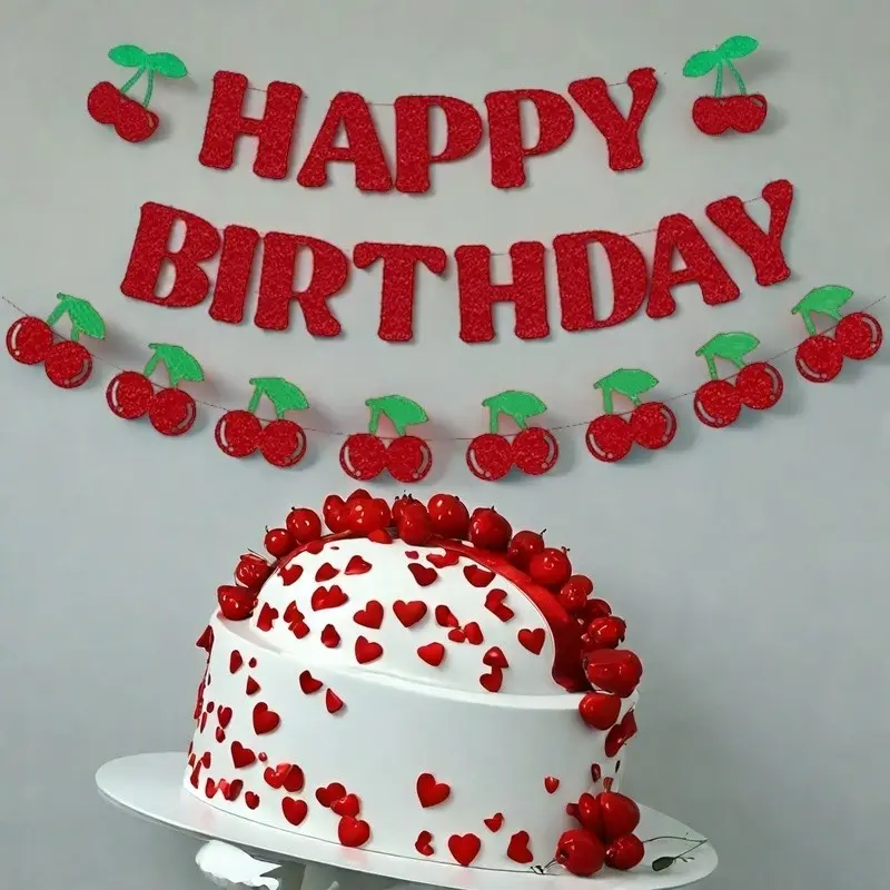 23pcs Cherry Theme Birthday Party Decorations, Happy Birthday Banner, Cherry Theme Banner, Perfect for Birthday Celebrations