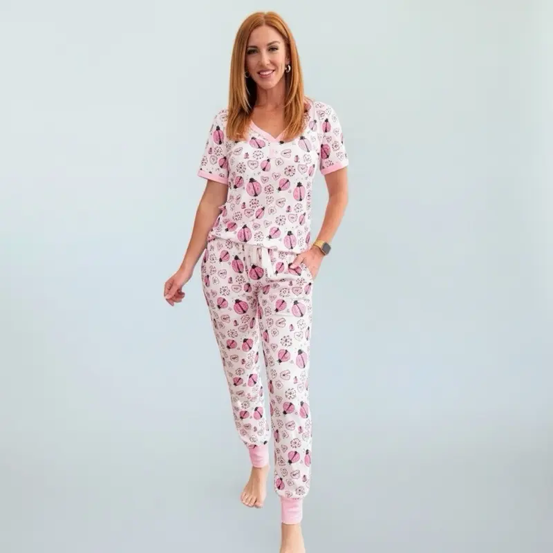 Shirley & Stone Ladybug Pajama Set Cute Cozy Soft Comfy Women’s Matching PJ Set Bug Print Lounge Sleepwear